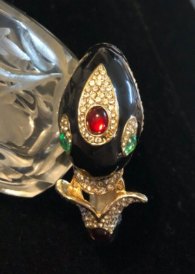 Vintage Ciner Dolphin Bracelet Black Enamel and Rhinestones
