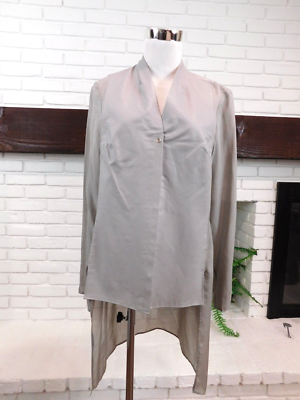Jordan Louis L Beige Faux Leather Silk Shirt Button Up Long Sleeve Blouse  Tunic | eBay