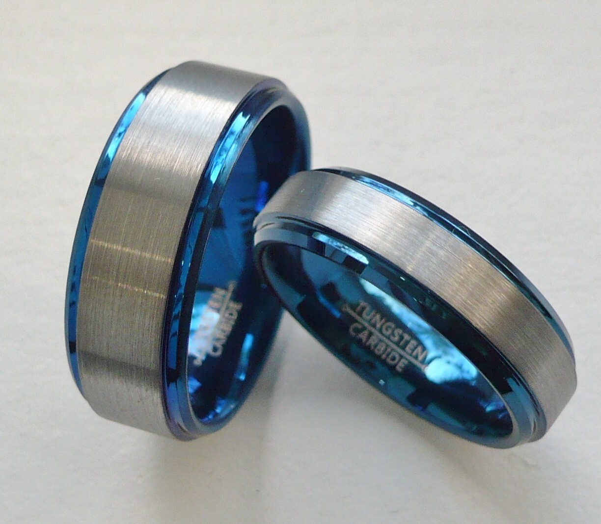 TUNGSTEN CARBIDE 6mm WEDDING BAND RING blue IP Plated size 6 thru 12-image