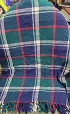 Vintage Acrylic Green Blue Plaid Blanket 64x52 Faribault Woolen Mill Made in USA