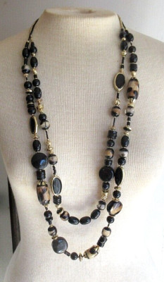 Chico's 2-strand Extra Long Statement Necklace Variety Faux Fur Barrel Beads