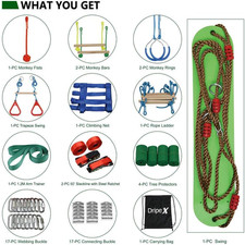 Ninja Warrior Obstacle Course for Kids Backyard - 2 50Ft Slackline Kit with 1...