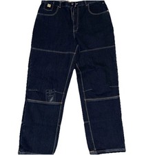 Vintage Y2K Varcity Wide Leg Jeans Size 42x33 Hip Hop Baggy Dark Denim Rare New