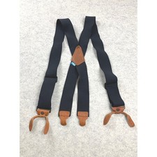 Vintage Suspenders Mens Wide Black Leather Button Loop Adjustable X-Back Braces