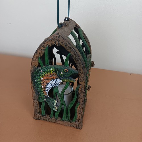 Antique Japanese Old Jumping Fish Lighting Candle Asian Lantern Original Paint - Picture 11 of 21