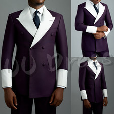 Purple Men's Suits Wide Peak Lapel Prom Tuxedos Wedding Groom Fashion Jacket