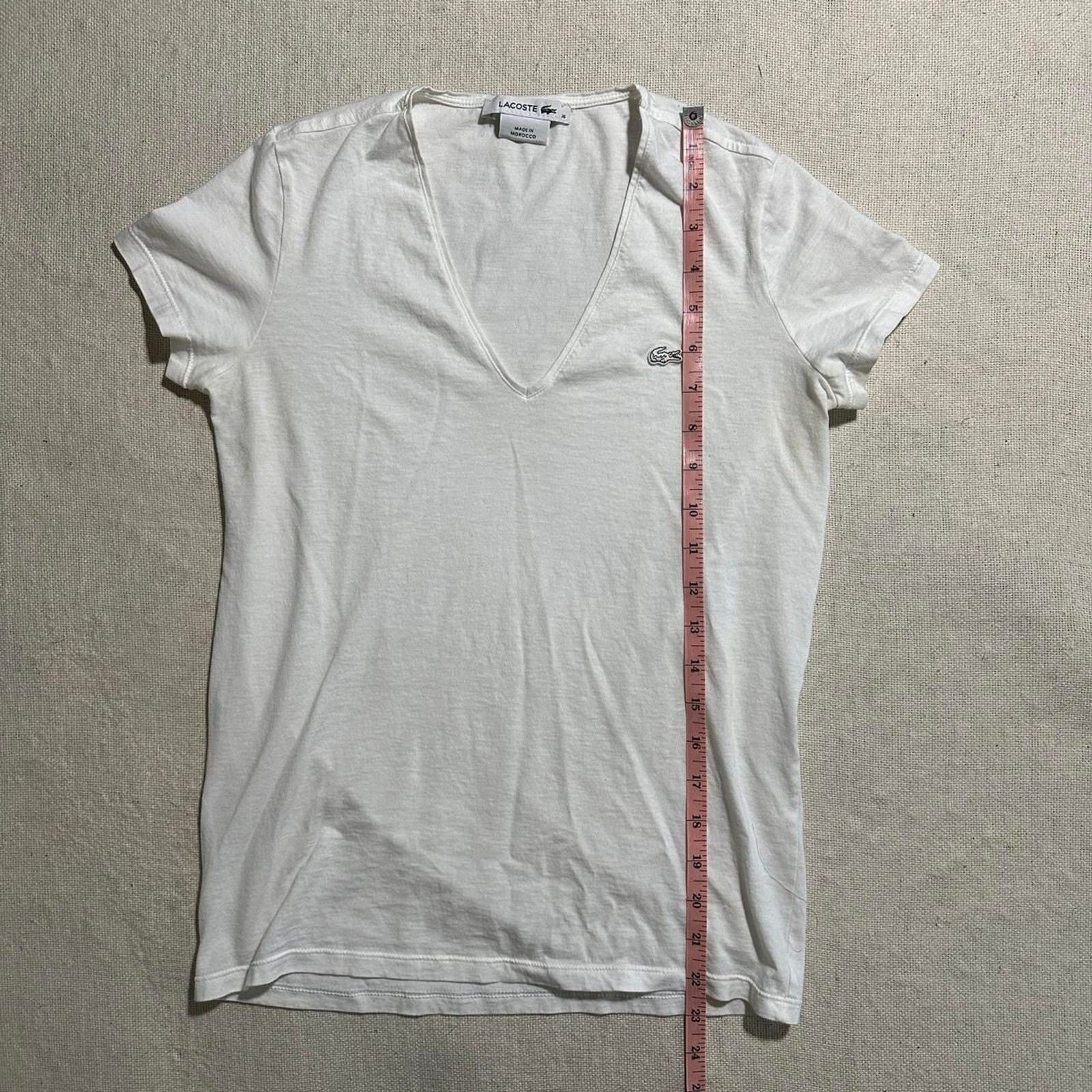 Lacoste Women's 36 Preppy White V-Neckline Logo T-shirt thumbnail 6