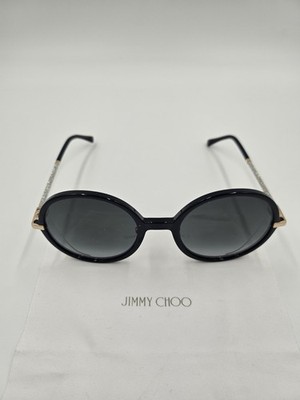 Jimmy Choo Women's Black Round Oversized Sunglasses Gradient Gray Glitter Arms