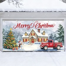 Merry Christmas Theme Decor Garage Door Banner Cover 7x16FT Holiday Decoratioins