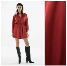 Zara Red Satin Shirt Dress Size M