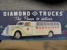 BUDWEISER Diamond Trucks Advertising Embossed Metal Sign 20x9 New