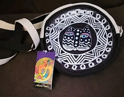 Graphic CAT FACE Laurel Burch   Purse Crossbody 7'' Diameter Circular Design.