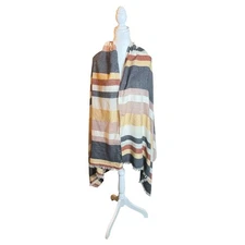 Striped Scarf Shawl Wrap with Fringe Oversized, Warm, Fashionable