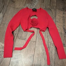 Bershka Damen Feinstrick Crop Pullover rot La...