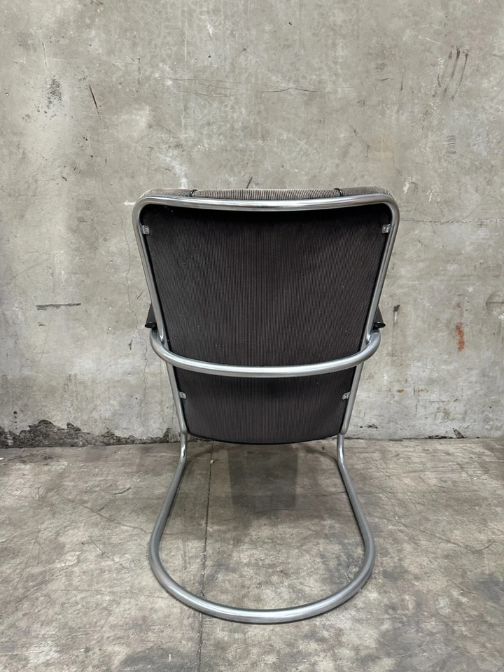 W.H. Silla Voladiza Gispen Art Deco Tubular Cromo Pana MCM Salón Foto 3 de 4