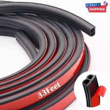 33Ft Car Weather Stripping B-Shape Door Rubber Seal Self-Adhesive Universal Trim