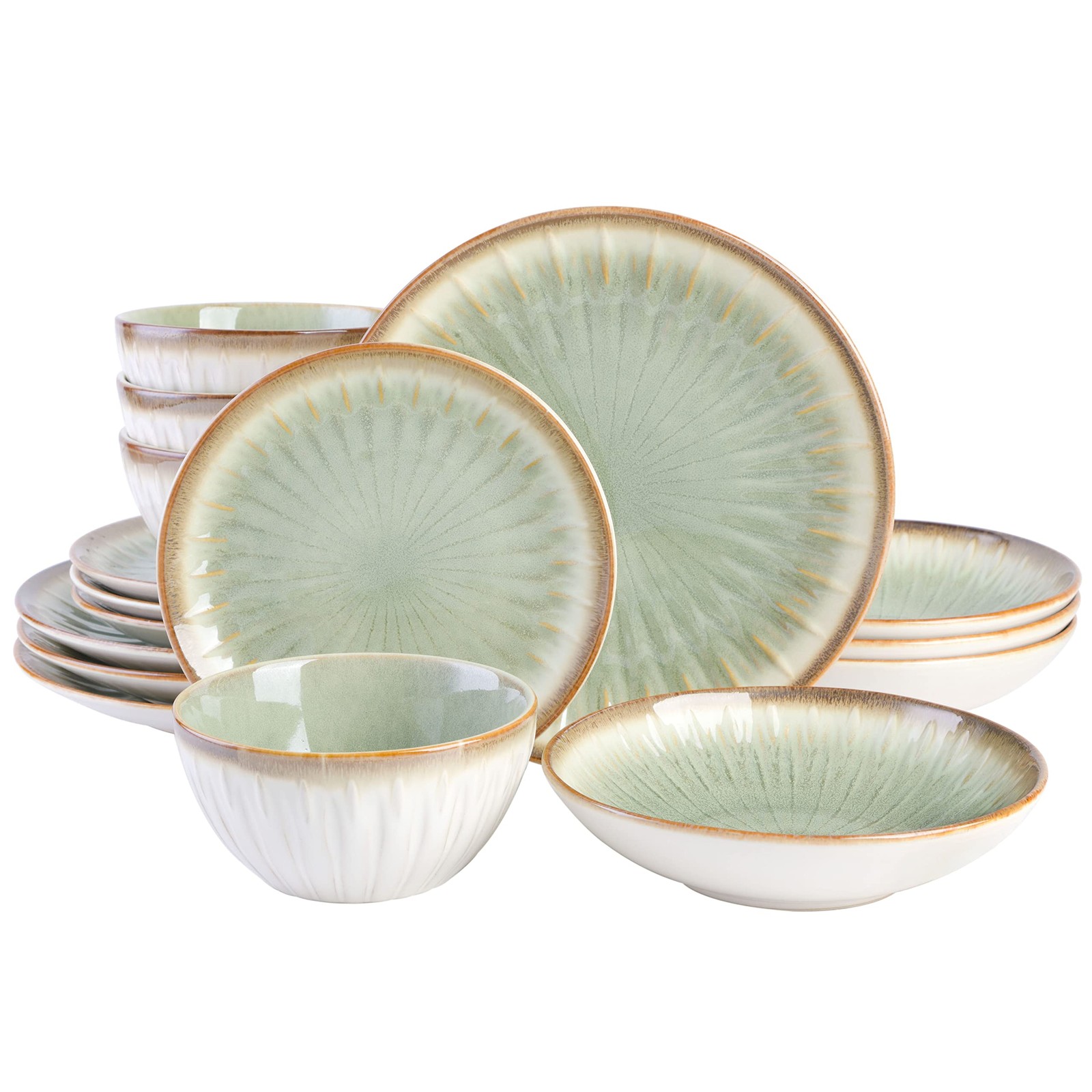 16 Piece Stoneware Dinnerware Set Service for 4 Green Gibson Elite Mayfair Bowl