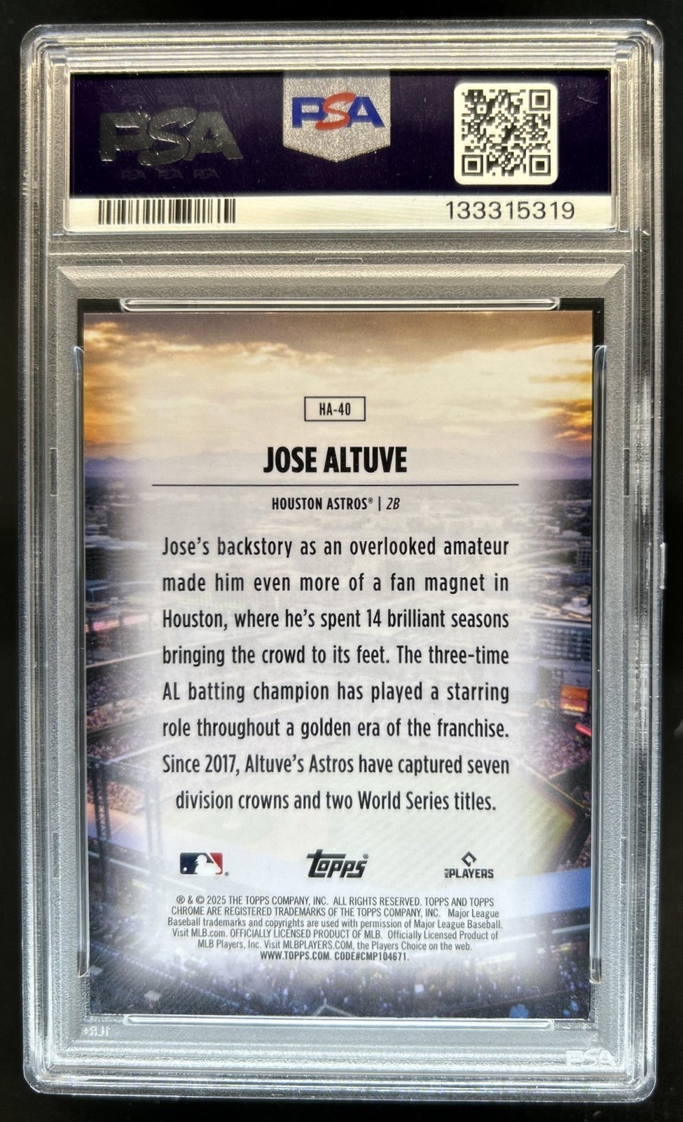 2025 Topps Chrome Jose Altuve Home Field Advantage #HA-40 Astros PSA 10 GEM MINT view 2