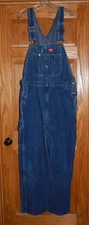 Dickies Bib Overalls Men's Size 46x32 Blue Denim Jean Carpenter Workwear Pants