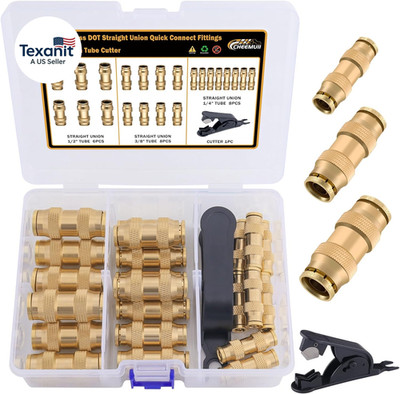23 PCS Brass DOT Air Line Fittings Kit 1/4 3/8 1/2 DOT Quick Connect Air Fitting