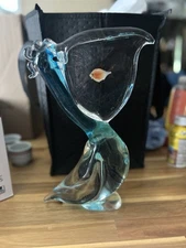 Murano Art Glass Pelican Statue Figurine with Fish in Mouth