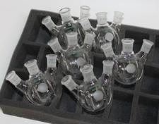 Lot 5 x Chemglass 100mL heavy-wall, 3-Neck Round Bottom Flasks