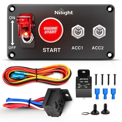 Nilight Ignition Rocker Switch Panel 12V 4 in 1 with Engine Red 4 1