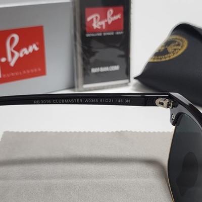 Ray-Ban RB3016 Sunglasses Clubmaster Classic Black Frame Glass
