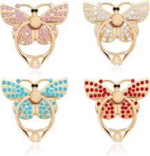 Cell Phone Ring Holder Stands, 4 Pcs Butterfly Phone Ring Holders with Rhineston