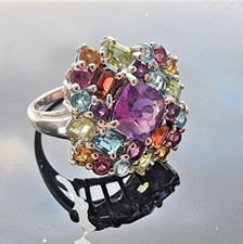 SLV 925 STERLING SILVER VIBRANT AMETHYST TOPAZ GARNET PERIDOT CITRINE RING