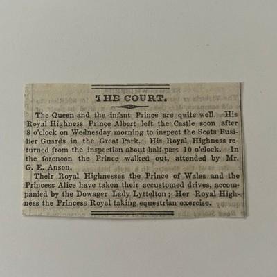 The Queen and the Infant Prince Alfred Royal Family 1844 London Clipping SAI5-S2