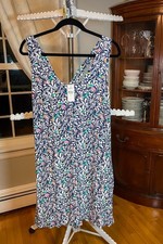 LOFT Navy Multicolor Bird Print Sleeveless X-Back Knee-Length Dress, Size XL