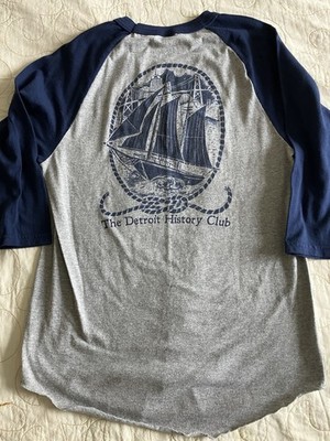 The Detroit History Club M Baseball 3/4 Shirt Sailboat Sailing Bridge Two Sided