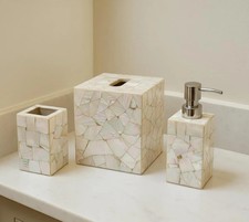 Handcrafted Mother of pearl Bathroom Set  3-Piece Gemstone Vanity Accessory Set