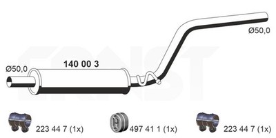 ERNST Mittelschalldämpfer 140003 für CADDY VW 2CJ 2KJ 2CH 2KH 2CA 2CB 2KB 2KA 3
