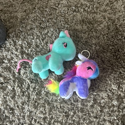 Tiny 4'' Pink Plush Unicorn Embroidered hearts Mini Plush Stuffed Anima LOT OF 2
