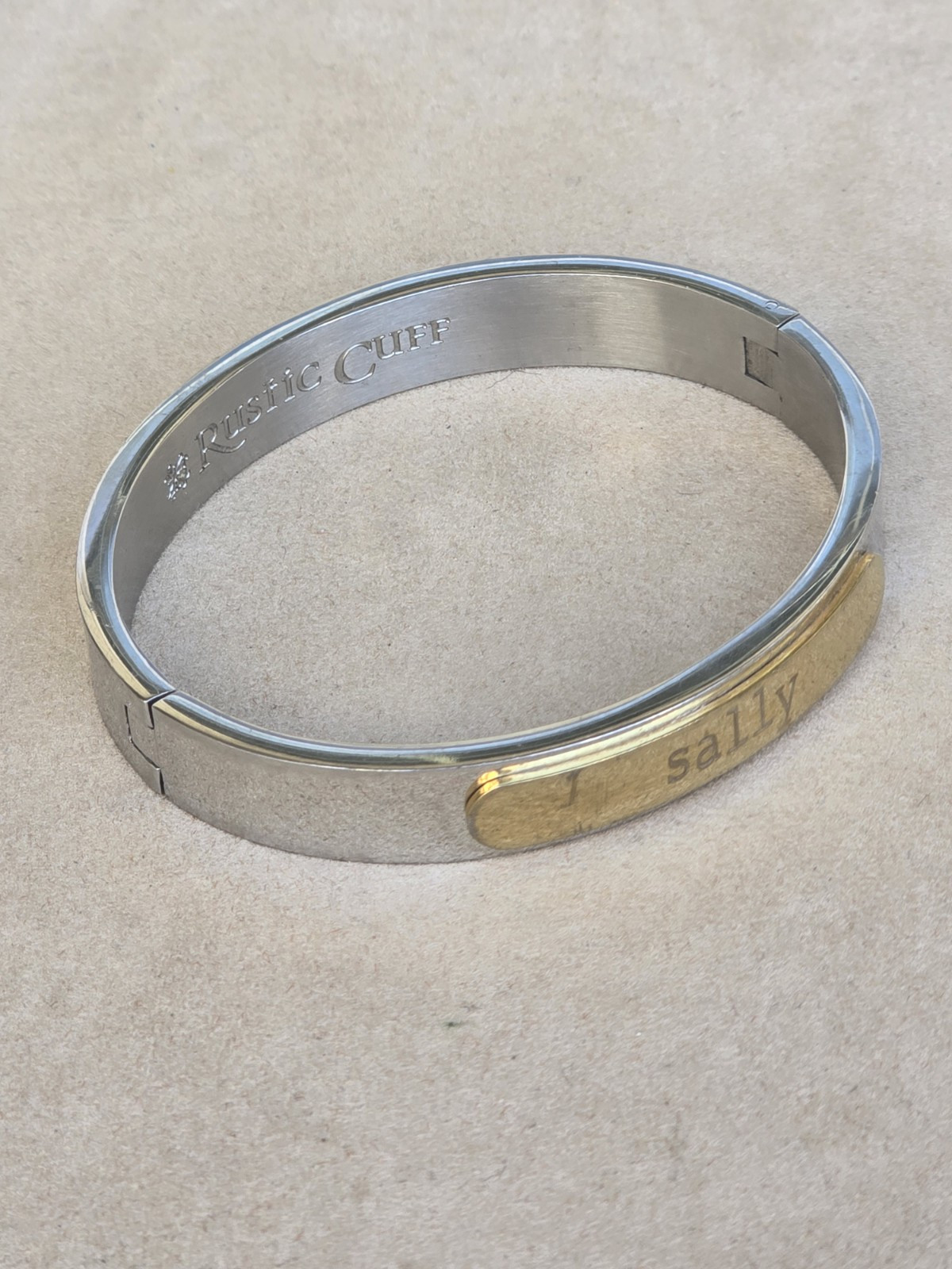 Rustic Cuff Sally Personalized Two Tone Silver Go… - image 2