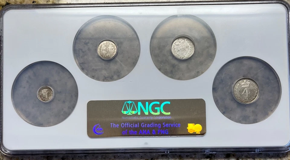 Great Britain Maundy silver 4 coin set, 1870 Queen Victoria. NGC graded - Image 2 of 2