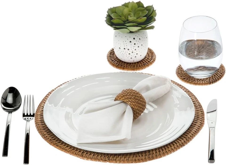 圆形藤条充电器盘,蜂蜜棕色 (2 件装) — 第 2/4 张图片