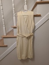 Mango MNG - Sleeveless Linen Dress - Size 8 - Light Yellow With Belt - Summer