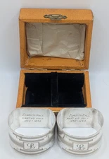 Pair WWII Sterling Silver Napkin Rings "L" initial, D-Day Launch Site dated 1944