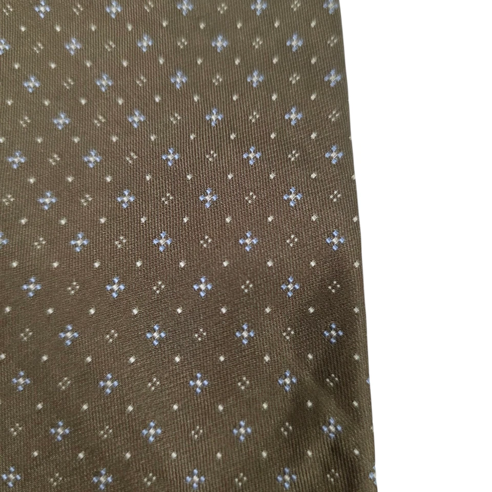 Corbata Brioni Para Hombre Verde Micro Punto Seda Floral Diseñador Bordado Medallón Foto 4 de 4