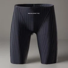 MY KILOMETRE Men's Swimsuit Jammer BLACK Solid Swim Endurance Size 3XL Fits XXL?