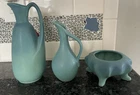 Qty 3 Van Briggle Art Pottery Turquoise Blue Items (2 Pitchers + Footed Bowl)