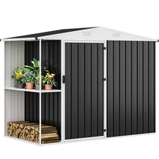 TAUS 8 x 4 ft Outdoor Storage Shed with 2-Tier Shelf, Metal Tool Shed & Garden
