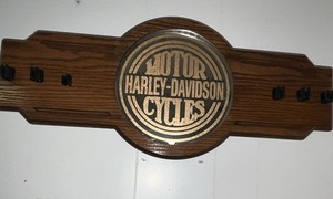 Harley-Davidson Vintage Wall Mounted Wooden Mirrored Pool Cue Rack-Holds 6 Cues