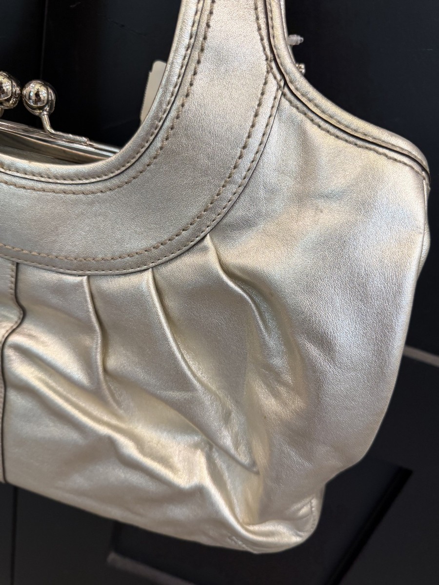 NWT Coach Ergo Leather Pleated Kisslock RARE Metallic Silver Bag