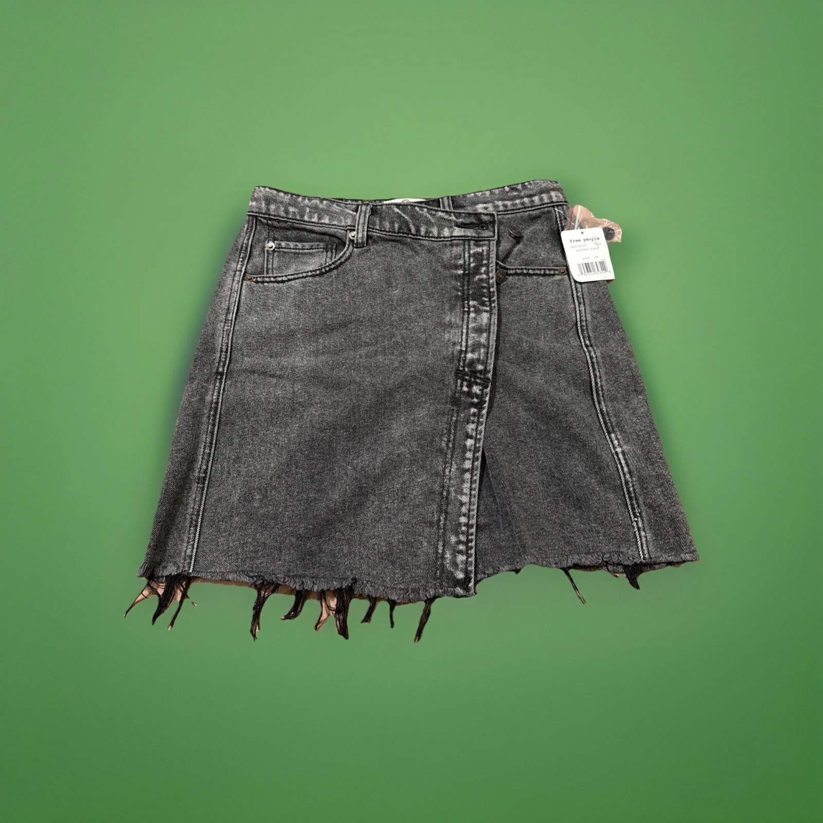 We The Free People Parker Wrap Denim Miniskirt Size 26 Sulfur Black