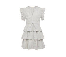 Ulla Johnson Sena Mini Dress Womens 00 Dove Gray V-Neck Cotton Tiered Ruffles