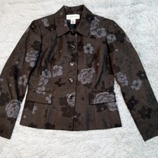 Jones New York Jacket Womens 8 Gray Wool Blend Blazer Floral Faux Pockets